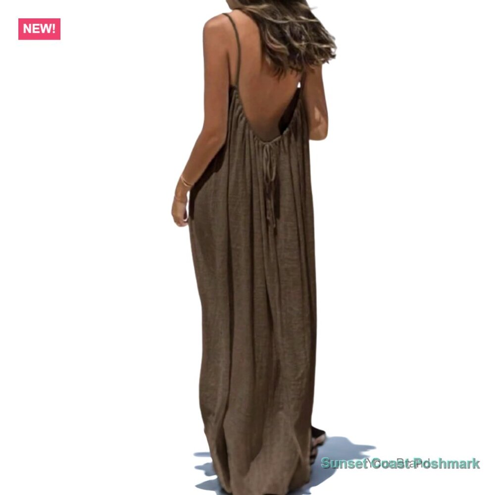 Polyester Blend Backless Spaghetti Strap V-Neck C… - image 1